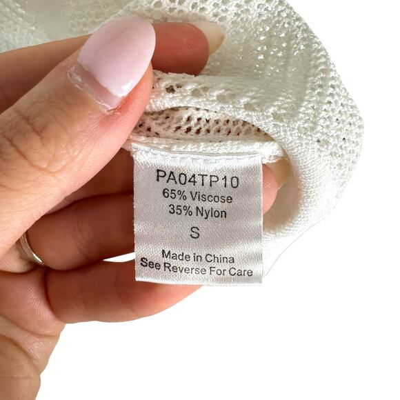 Parker White Sheer Long Sleeve Scroll Pattern Knit Layering Cropped Top Sweater - Picture 11 of 12